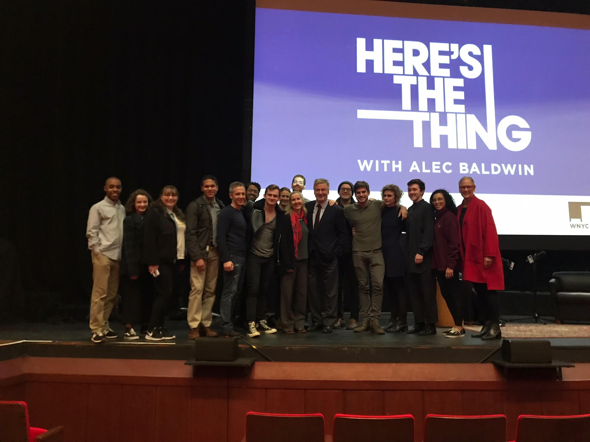 Alec Baldwin '94/'Hon'10 with Dean Allyson Green and Tisch Drama students